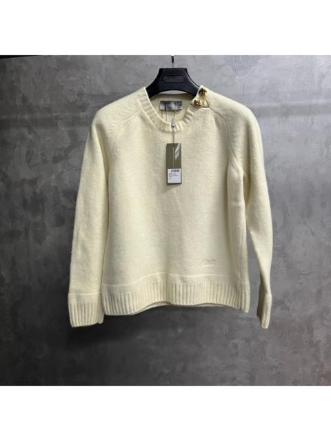 Dior Dior Ecru Solid-Color Crewneck Pullover Wool Sweater with Chain Details