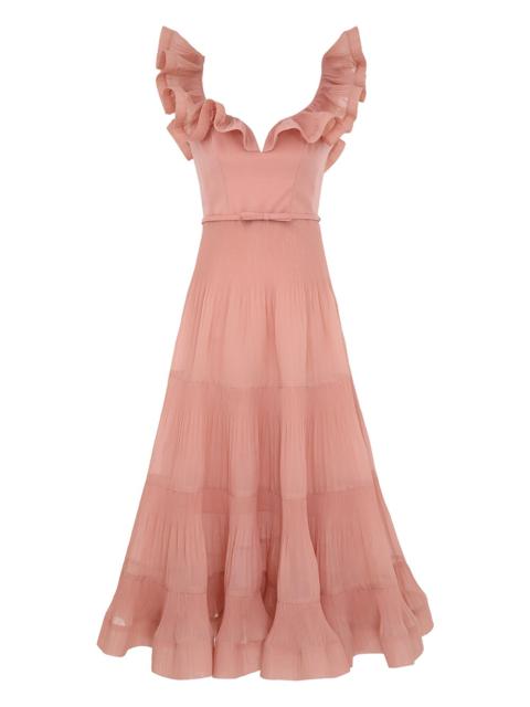 Zimmermann PLEATED FRILL MIDI DRESS