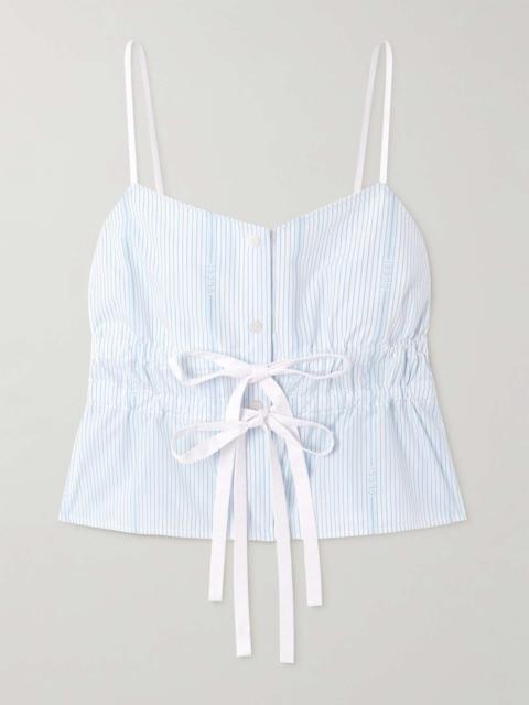 Tie-front striped cotton Oxford camisole White