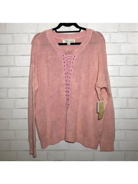 Other Designers Vintage Havana Lace-Up Cotton Knit Pink Sweater