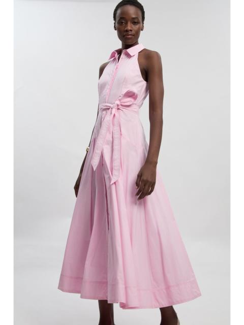 KAREN MILLEN Cotton Collared Halter Neck Woven Midi Shirt Dress With Dropped Waist Detail