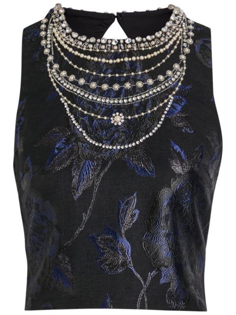 Alice + Olivia Alice + Olivia Cherra Embellished Woven Crop top