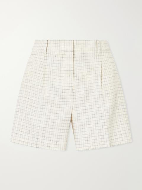 Theory Fluid Checked Linen-blend Shorts