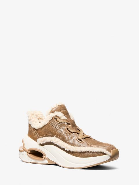 MICHAEL KORS Toni Distressed Leather and Sherpa Trainer