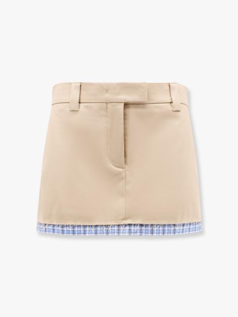 Miu Miu Cotton Skirt With Check Insert On The Bottom