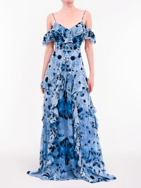 Marchesa PRINTED GEORGETTE OFF-SHOULDER GOWN