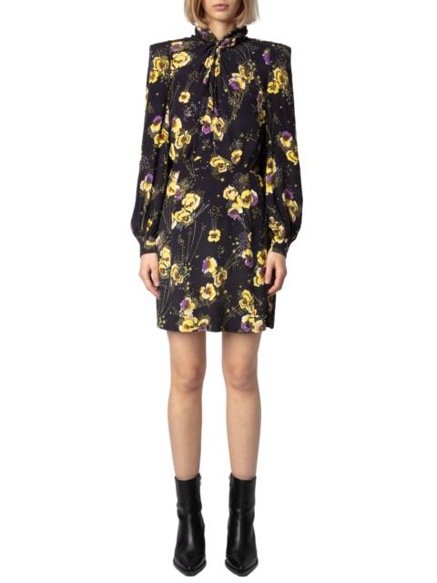 Zadig & Voltaire Zadig & Voltaire Ryda Yoko Strass Tie Neck Long Sleeve Crepe Dress in Noir at Nordstrom