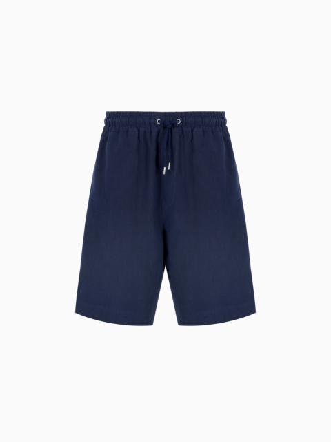 GIORGIO ARMANI LINEN CANVAS FLAT-FRONT BERMUDA SHORTS