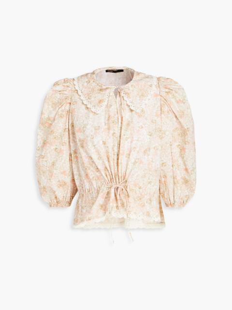 maje Crochet-trimmed floral-print cotton blouse