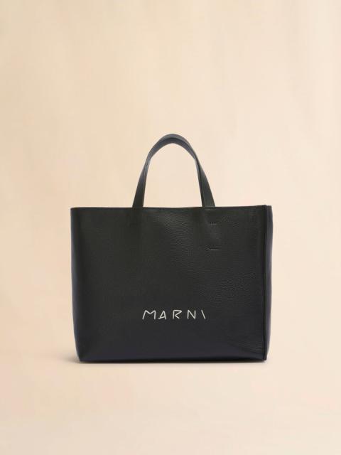 Marni BLACK LEATHER MUSEO SOFT TOTE BAG WITH MARNI SYMBOL EMBROIDERY
