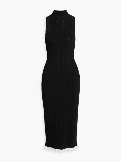 Other Designers Kim ruffled pointelle-knit midi dress