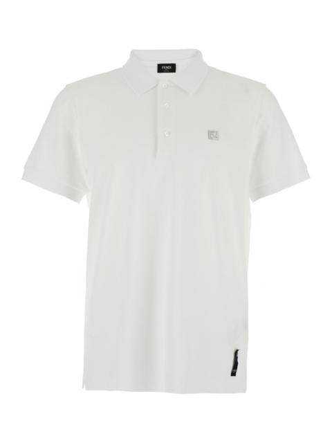FENDI Fendi Men White Polo Shirt With Classic Collar And Metallic Ff Plaque On The Front In Cotton Woman