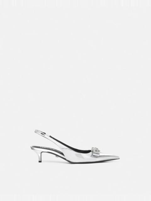 VERSACE Gianni Ribbon Metallic Slingback Pumps 45 mm