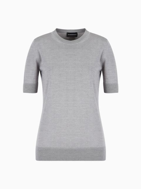EMPORIO ARMANI Short-sleeved jumper in plain-knit pure virgin wool