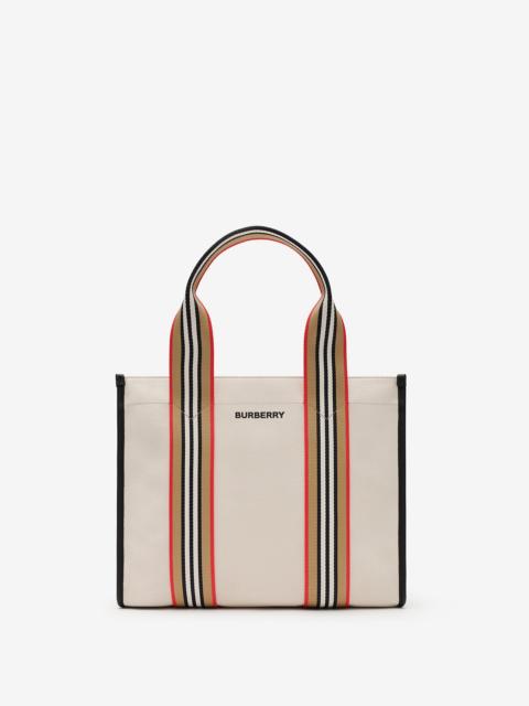 Burberry Small Icon Stripe Trim Canvas Tote