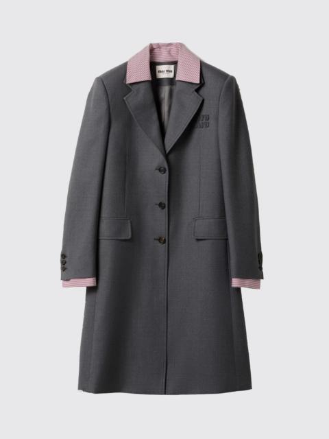 Miu Miu Miu Miu Women Wool Coat With Striped Trims Miu Miu