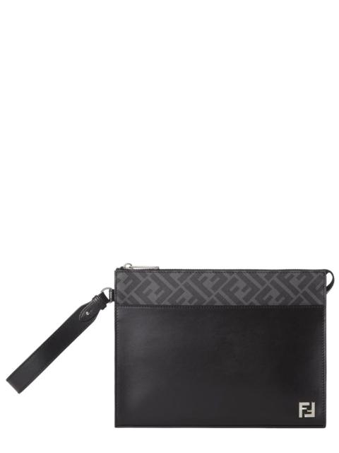 FENDI SQUARED FF LEATHER CLUTCH