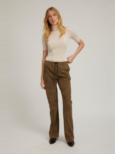 SPRWMN OLIVE SUEDE STRAIGHT LEG PANTS