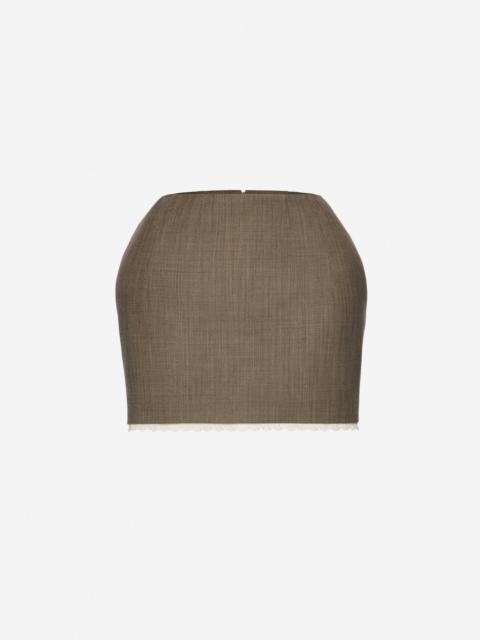 MAGDA BUTRYM Wool mini skirt with lace trim in beige