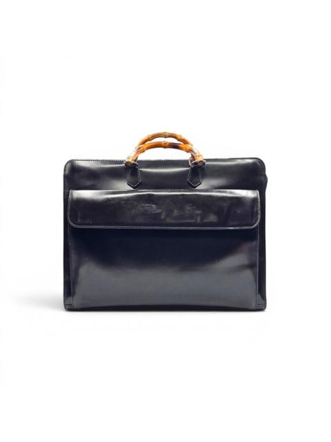 GUCCI Vintage Bamboo Top-Handle Briefcase Attache Black Leather