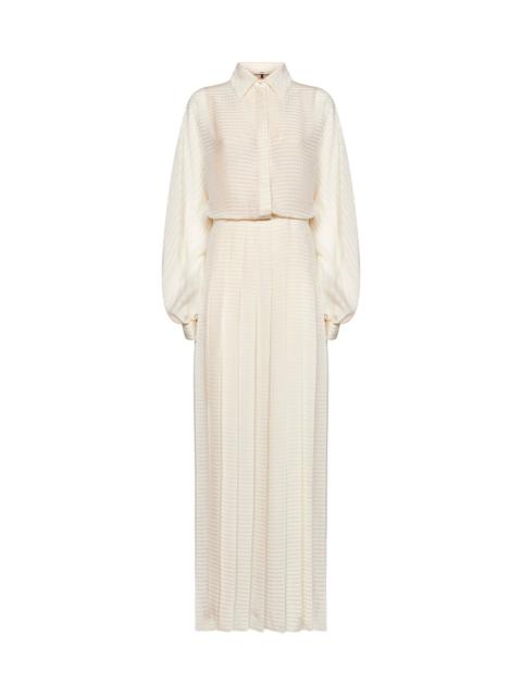 FENDI Fendi Women Ivory Silk Crêpe Jacquard Long Shirt Dress