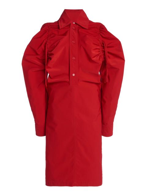 Bottega Veneta Drawstring-Detailed Tech-Wool Midi Shirt Dress red