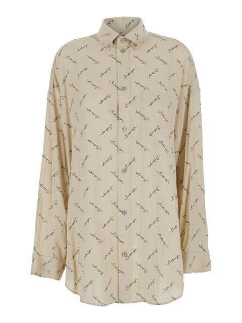 BALENCIAGA Balenciaga Women Beige Oversized Shirt With All-Over Printed Logo In Viscose Woman