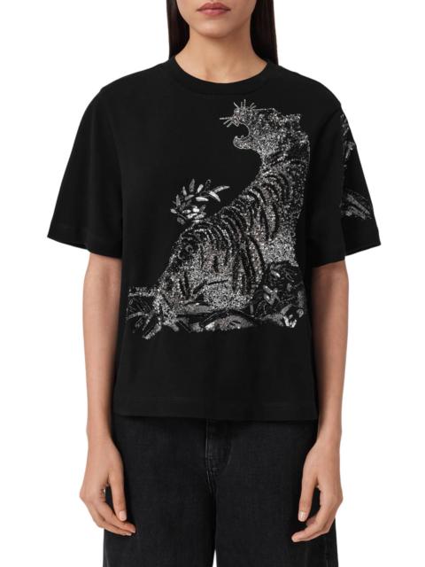 ALLSAINTS AllSaints Pounce Lisa Embellished Cotton Graphic T-Shirt in Black at Nordstrom