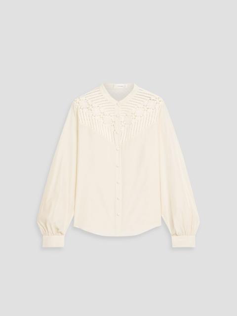 FRAME Crochet-paneled cotton and silk-blend top