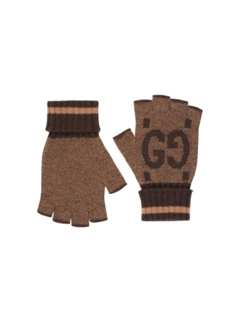 GUCCI Brown Cashmere GG Fingerless Gloves