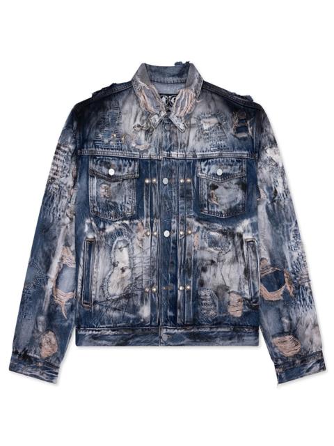 Thug Club HARD-WASHED DAMAGED DENIM JACKET - BLUE