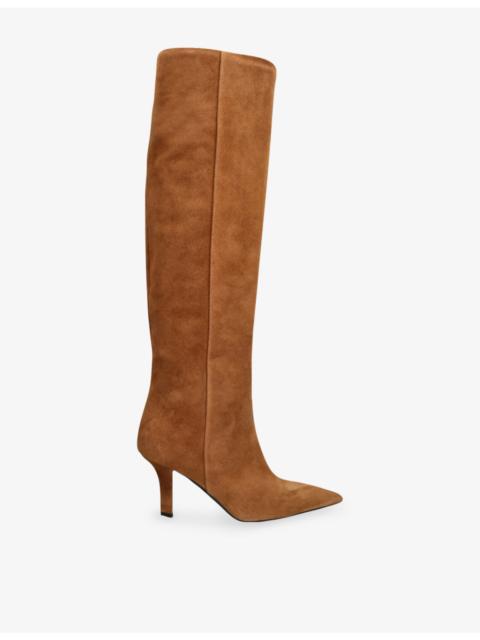 Amina Muaddi Christine 80 Knee-High Suede Boots