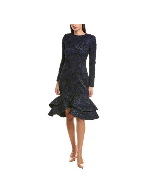 Oscar de la Renta Oscar de la Renta Metallic Orchid Jacquard Cocktail Dress