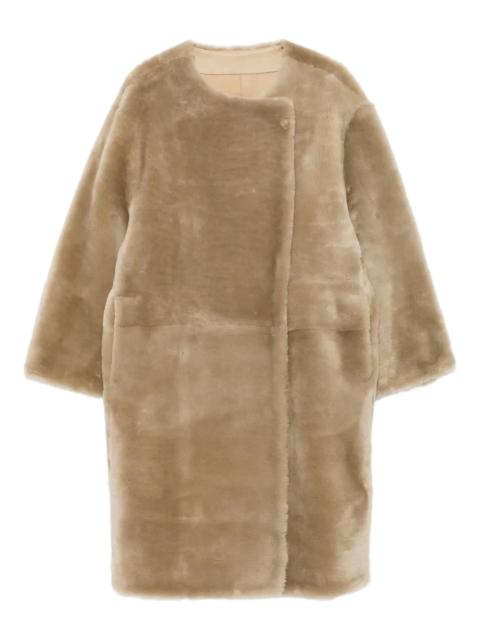 TOTEME Collarless Shearling Coat in Rye