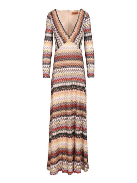Missoni Missoni Women Long Dress With Multicolored V-Neck