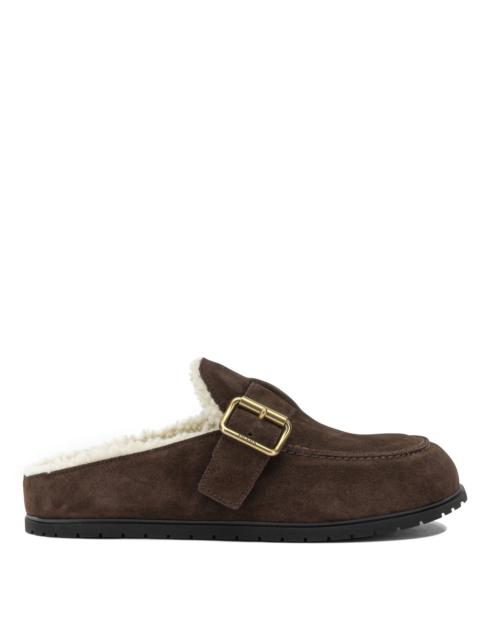 Prada Prada Suede and Shearling Mules Brown Women