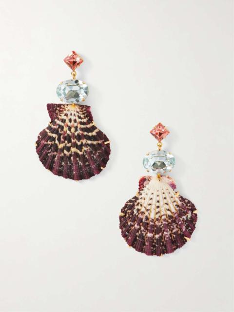 Aegean gold-plated, shell and crystal earrings Red