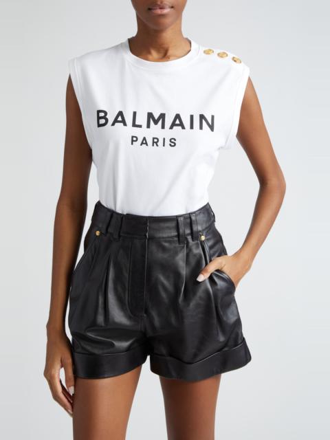 Balmain Cotton Logo Graphic Tank in White/Black at Nordstrom