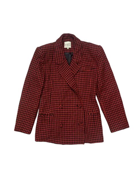 NORMA KAMALI RED HOUNDSTOOTH TARTAN DOUBLE BREASTED BLAZER