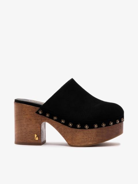 Larroudé Miso Wooden Platform Clog In Black Suede