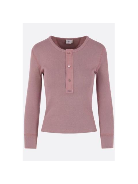 Chloé CHLOÉ Purple Rib Jersey Henley T Shirt New & Authentic (Wome