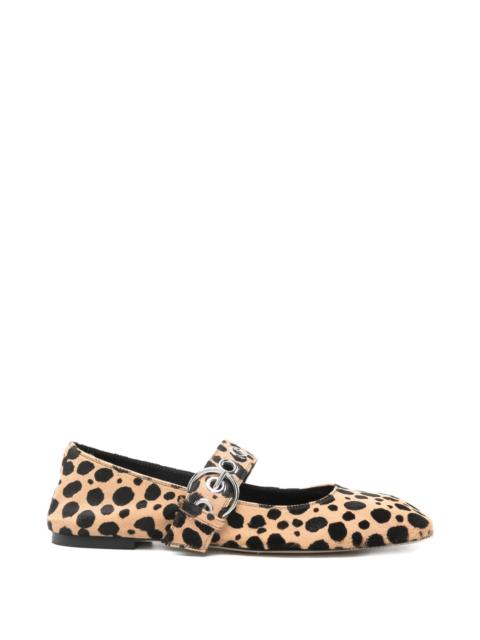 Aeyde Aeyde AEYDE UMA EYELET LEO PRINT PONYHAIR BALLERINA BEIGEBLACK