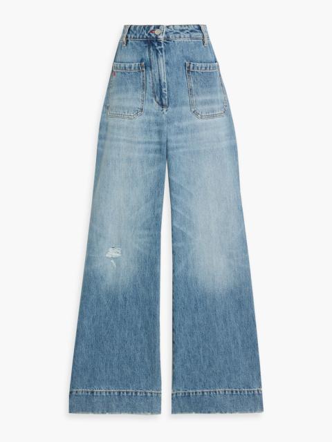 Victoria Beckham Alina distressed high-rise wide-leg jeans