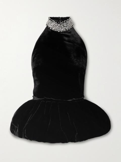 THE NEW ARRIVALS ILKYAZ OZEL Hemingway Crystal-embellished Velvet Peplum Halterneck Top