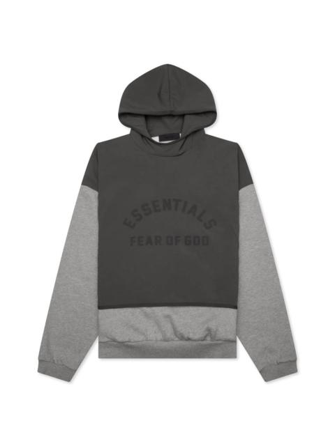 ESSENTIALS NYLON FLEECE HOODED SWEATER - DARK HEATHER OATMEAL/INK