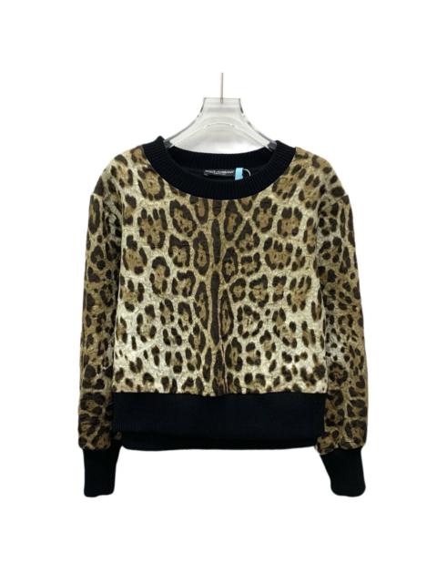 Dolce & Gabbana Dolce & Black Leopard Print Crew Neck Sweater