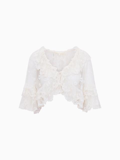 LoveShackFancy Vessia Sheer Embroidered Mesh Top