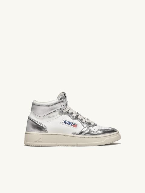 AUTRY MEDALIST MID BICOLOR SNEAKERS IN WHITE AND SILVER LEATHER