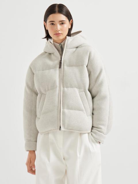 Brunello Cucinelli Sparkling cashmere English rib knit hooded down jacket with shiny zipper pull