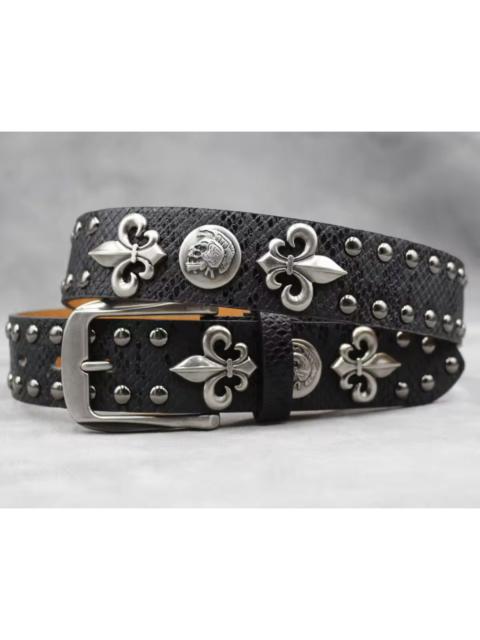 Other Designers Other - Y2k PU Leather Rivet Punk Skull Gold Rock Belt 105 cm
